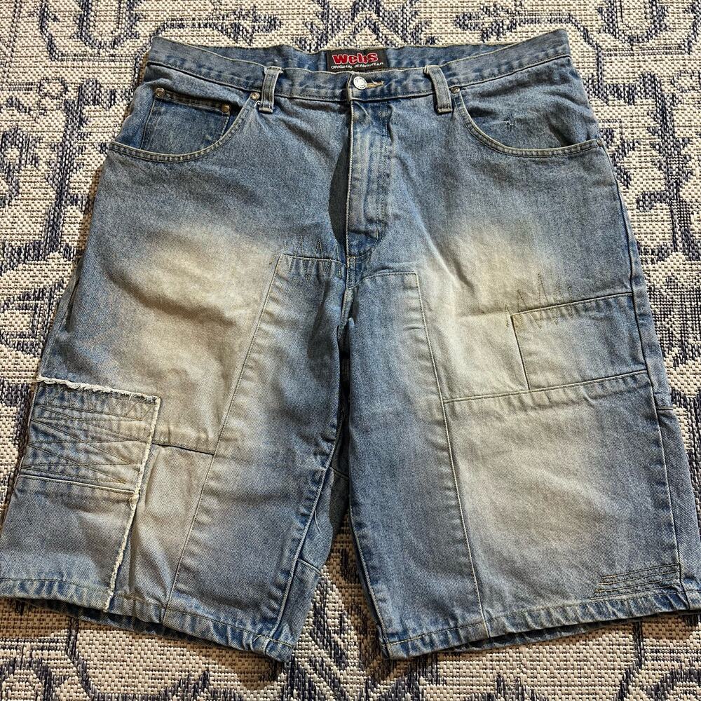 VTG Y2K Webs Baggy Jorts Jean Shorts Skater Hip-Hop Style Light Wash SZ 39